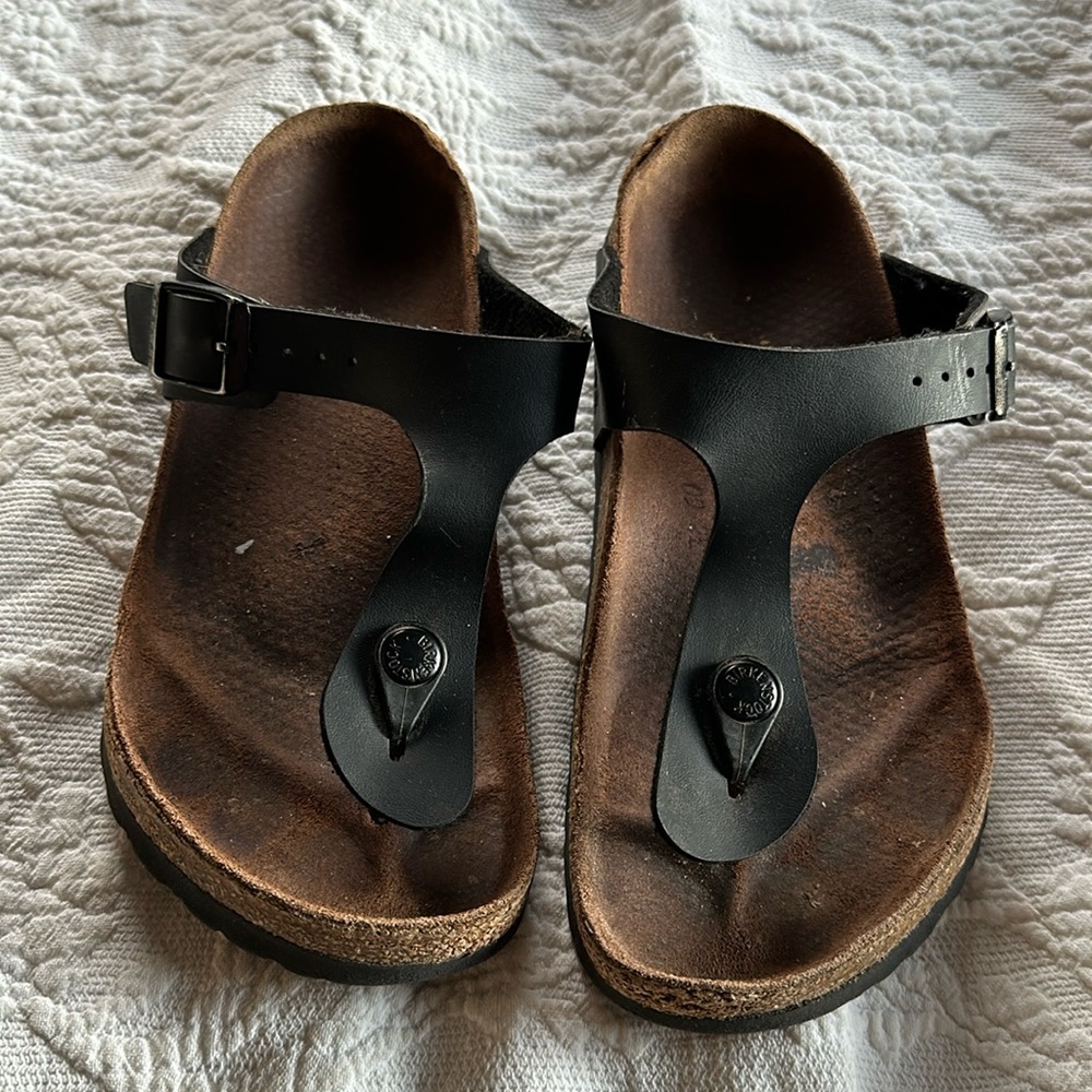 Genuine Birkenstock black vegan leather size 35 sandal.